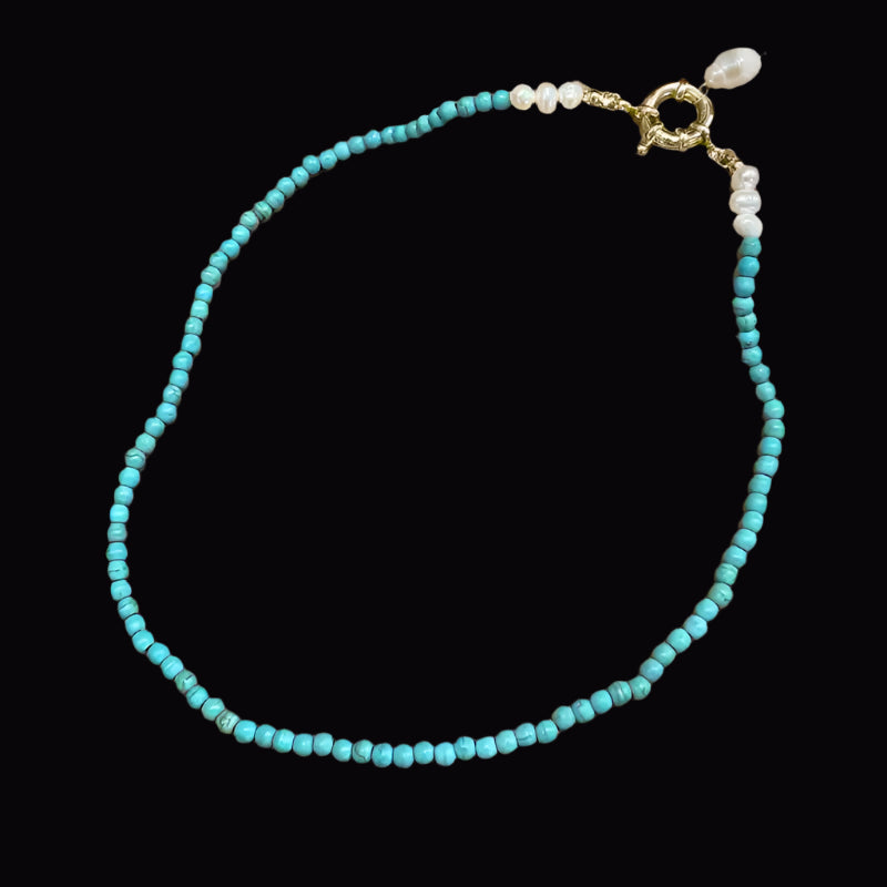 Turquoise Enamel Prayer Wheel Necklace with Gold Accents