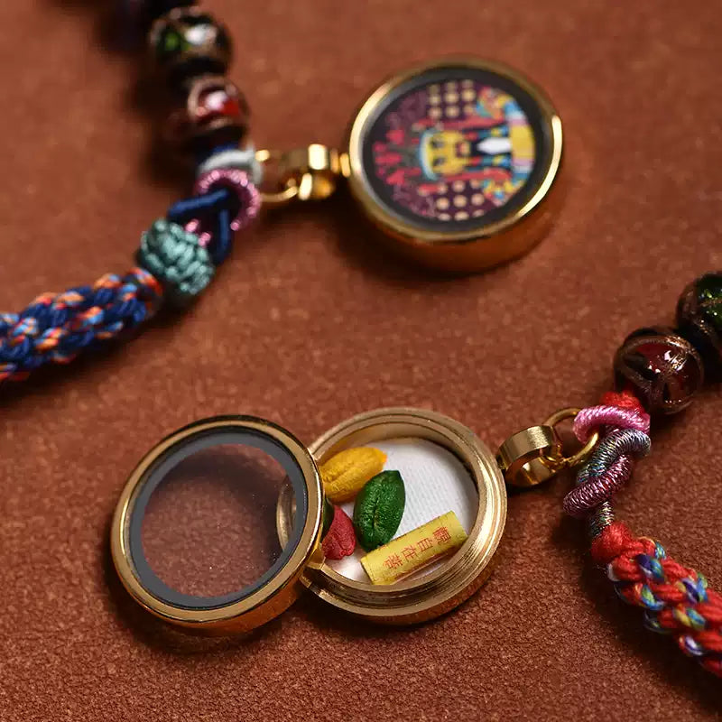 Braids of the Sacred® Tibetan Handwoven Cotton Cord Bracelet with Thangka and Incense Ash Glass Beads