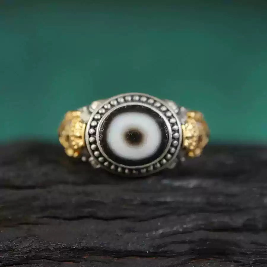 Third Eye Armor® Vajra Design Silver Ring with Dzi Bead