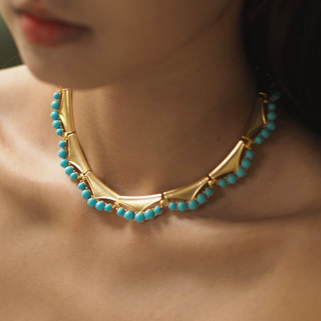 Sky Royal® Vintage-Inspired Turquoise & Gold Necklace