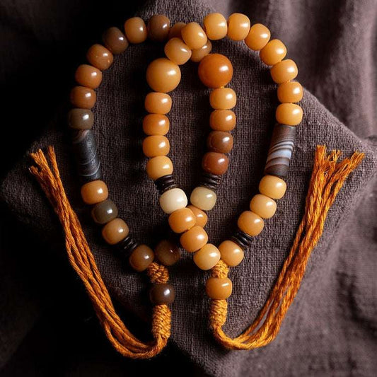 Natural Bodhi Seed & Agate Mala Bracelet