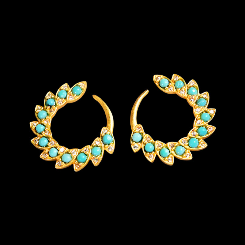 Sky Royal® Gold-Plated Turquoise Hoop Earrings with Leaf Motif