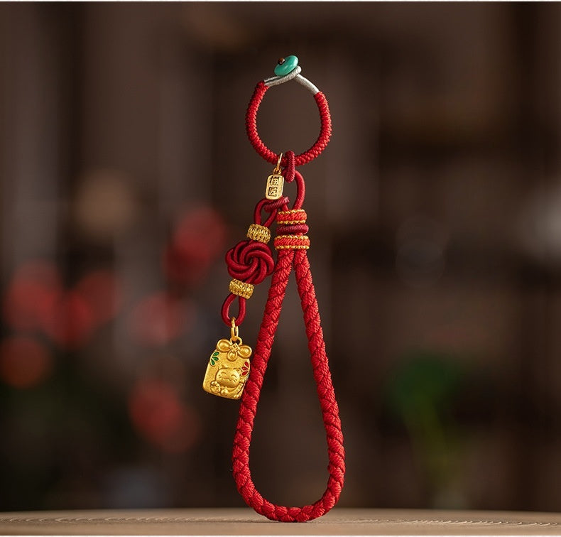 Chinese Dragon Scale Keychain - Handcrafted Nylon Cord with Auspicious Charm