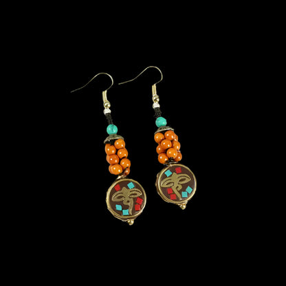 Sangye Circuit® Tibetan Lapis, Coral & Turquoise Stack Drop Earrings