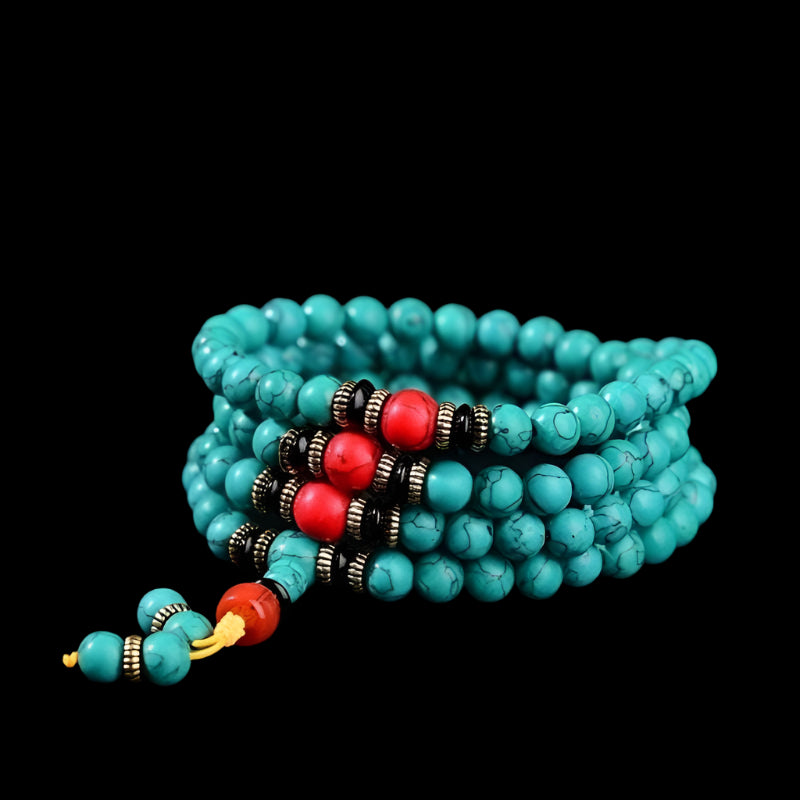 Authentic Red Turquoise 108 Bead Tibetan Bracelet