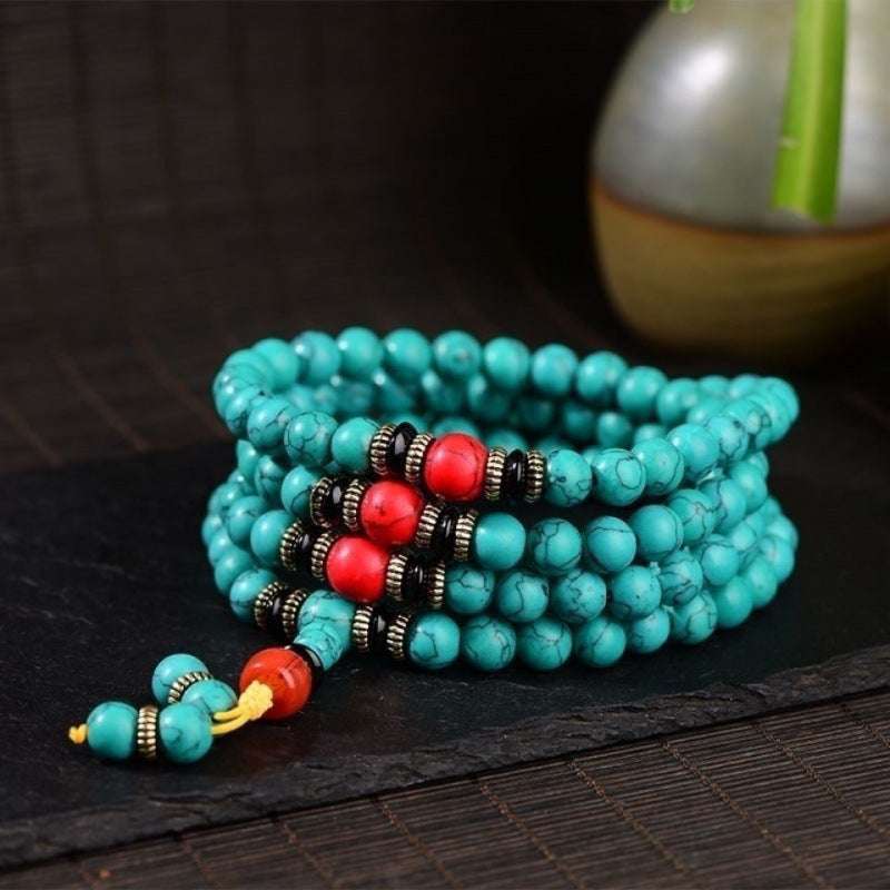 Authentic Red Turquoise 108 Bead Tibetan Bracelet