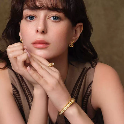 Imperial Ruffle Gold-Plated Silver Bangle with Pavé Detailing