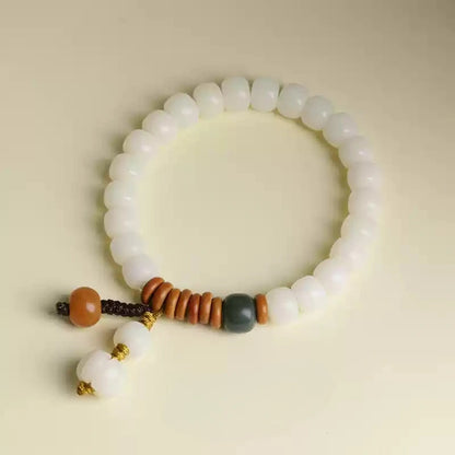 Tibetan White Bodhi Seed Bracelet with Jade & Ceramic Charms