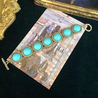 Vintage-Inspired Turquoise & Malachite Bracelet with Aged Gold