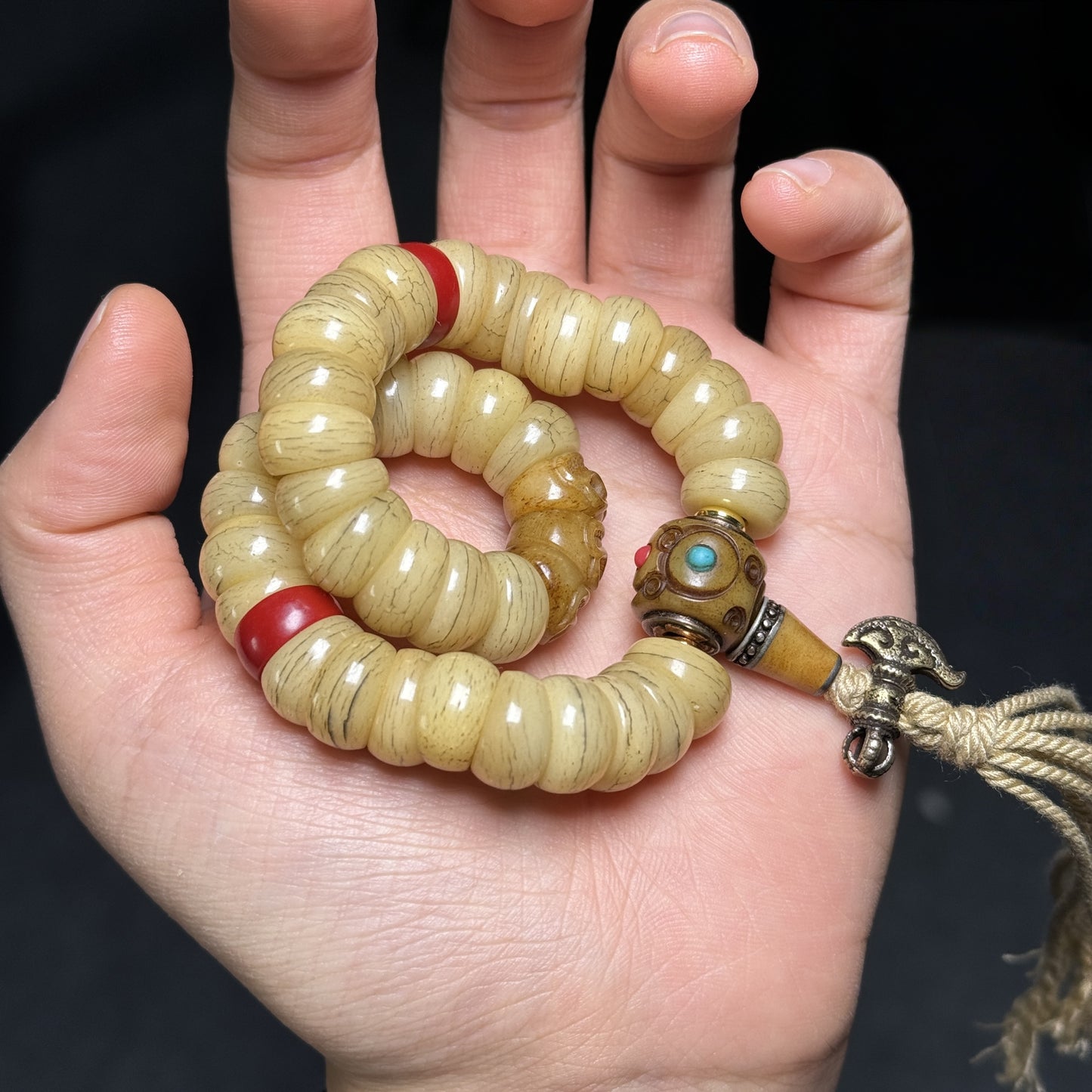 Sacred Gutline® Tibetan Intestine Bone Mala Bracelet with Glass Beads