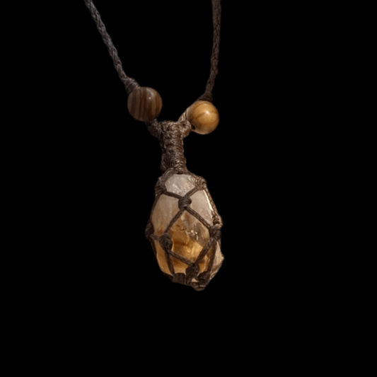 Natural Yellow Quartz Raw Crystal Pendant Necklace - Vintage Choker