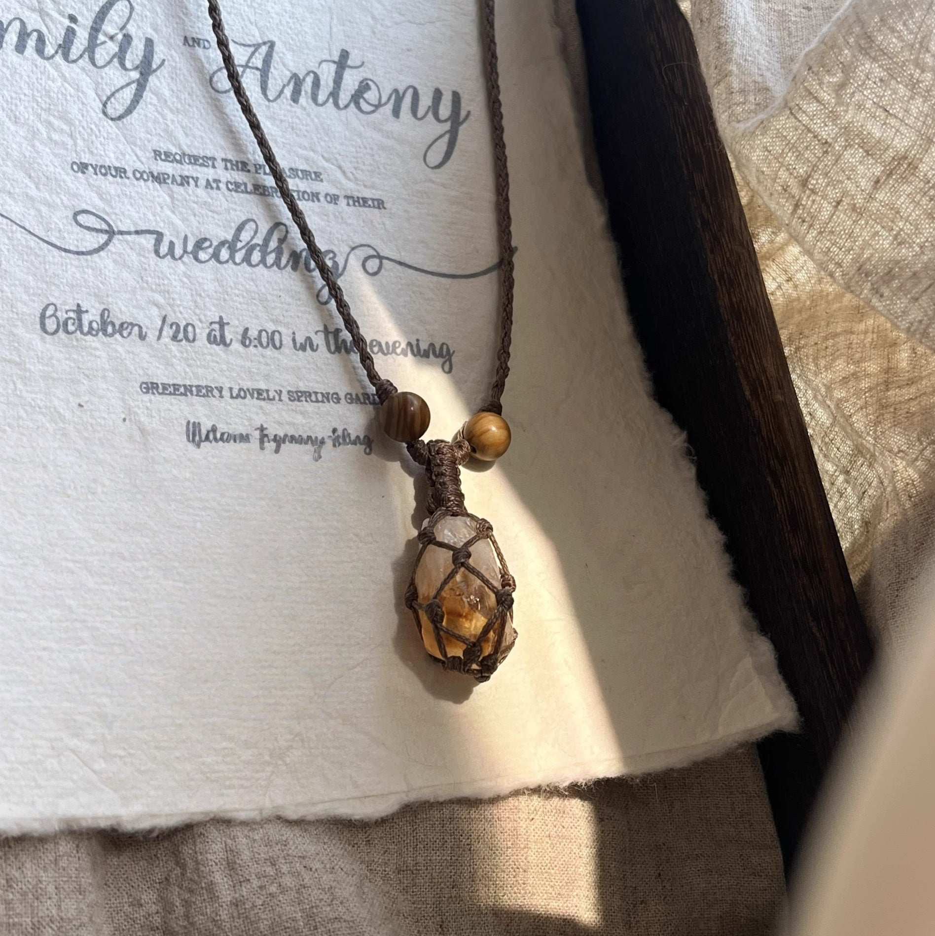 Natural Yellow Quartz Raw Crystal Pendant Necklace - Vintage Choker