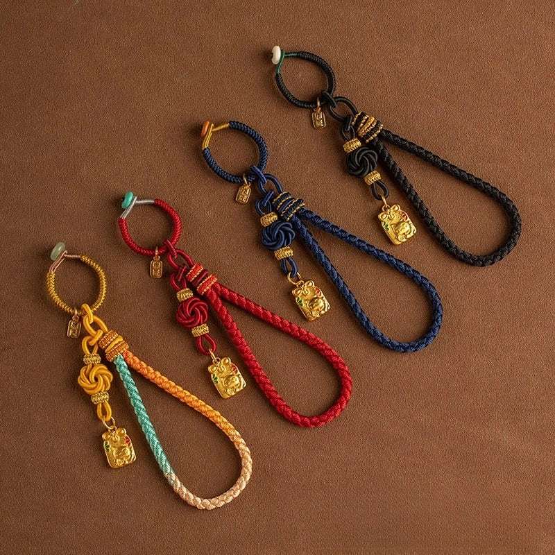 Chinese Dragon Scale Keychain - Handcrafted Nylon Cord with Auspicious Charm