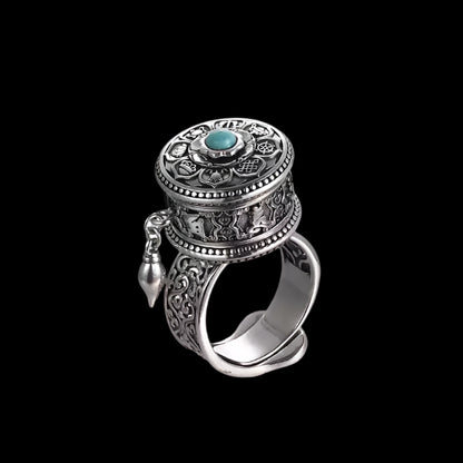 Tibetan Prayer Wheel Ring with Six-Syllable Mantra – Rotating Ring for Spiritual Focus and Protection