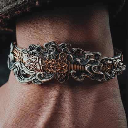 Tibetan Silver & Copper Bracelet with Coin & Sword Design