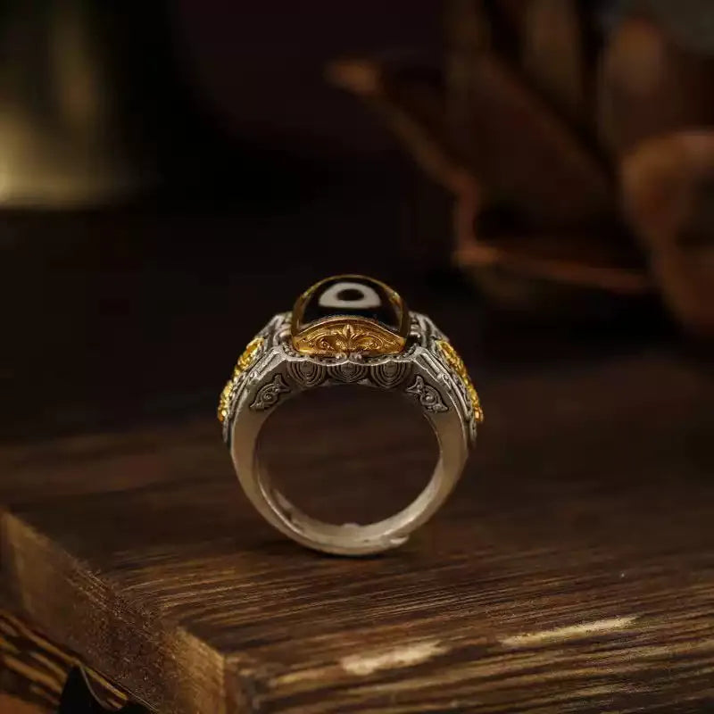 Tibetan "Eye" Dzi Bead Ring