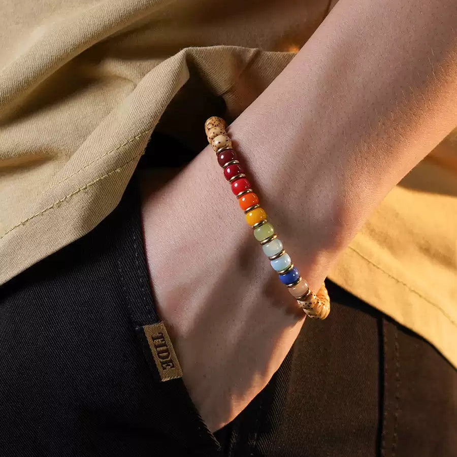 Tibetan Mini Star Moon Bodhi Bracelet with Rainbow Gemstones