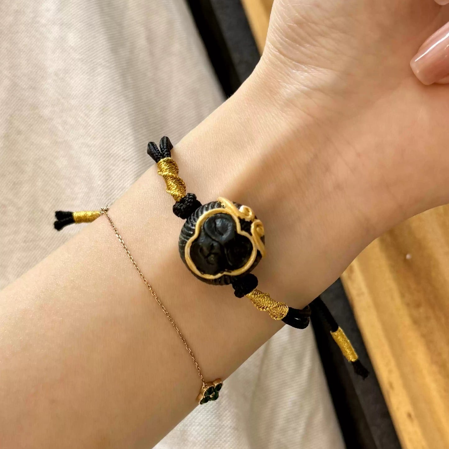 Funky Punky® Tibetan Wukong Bracelet with Deer Antler & Handwoven Cord