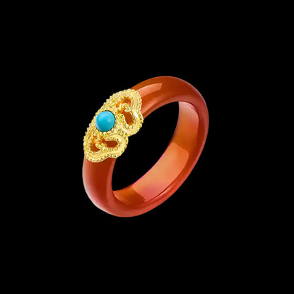 Garden of Empresses® Red Agate Ring with Turquoise Inlay