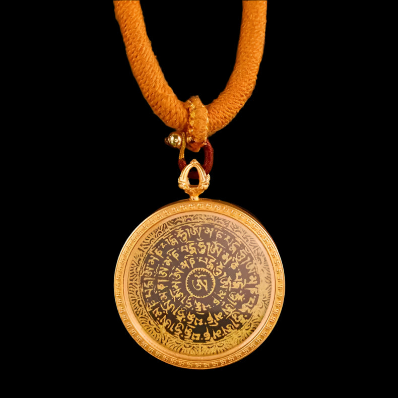 Tibetan Hand-Painted Six-Word Mantra Mandala Pendant