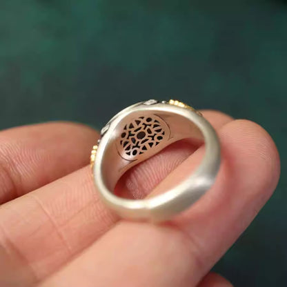 Third Eye Armor® Vajra Design Silver Ring with Dzi Bead