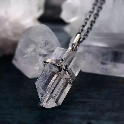Silver Necklace with Flashing Spirit Crystal Raw Pendant