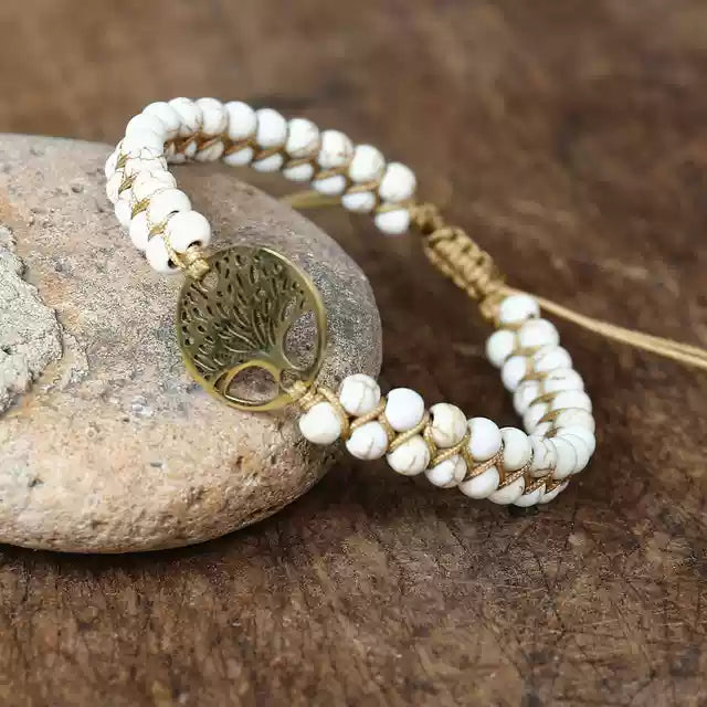 Pastel Reverie® Jasper Beaded Bracelet with Tree of Life Charm & Hand-Knotting