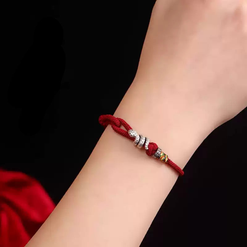 Tibetan Red Rope Bracelet with 925 Silver Soaring Snake Charm