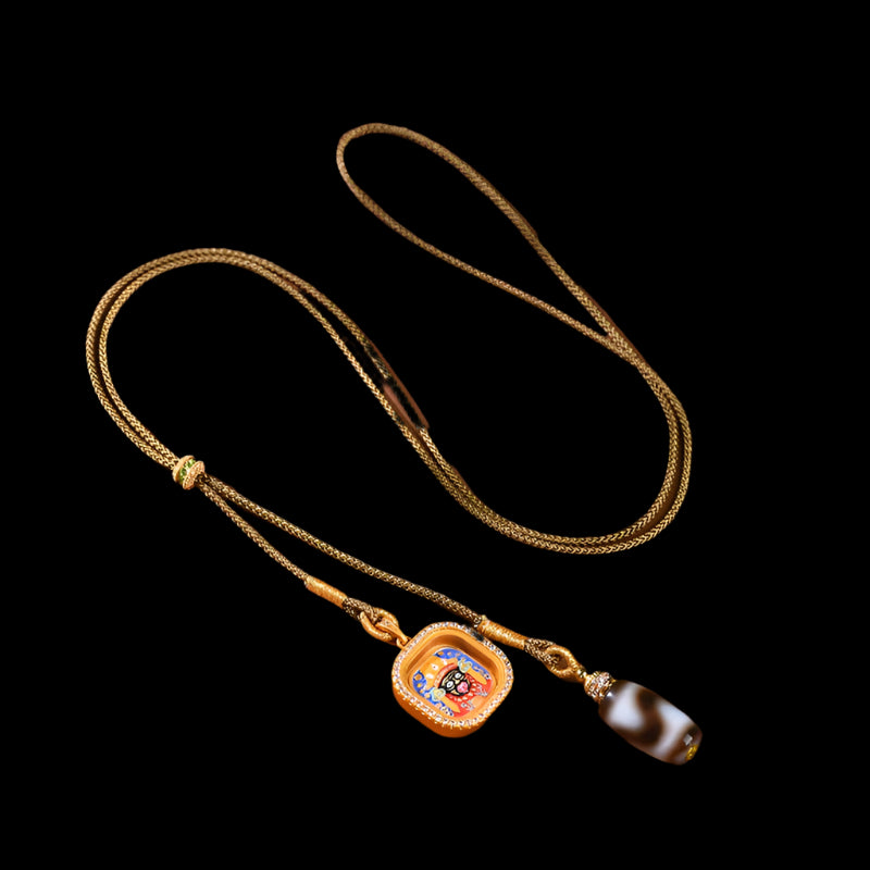 Hand-Painted Thangka Necklace of Jachy Lam: Guardian of Fate