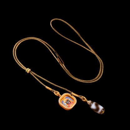 Hand-Painted Thangka Necklace of Jachy Lam: Guardian of Fate