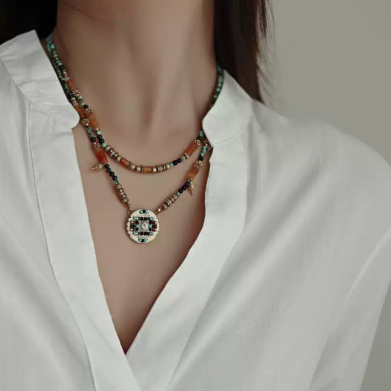Tibetan Natural Stone Necklace – Turquoise, Lapis, Carnelian, Agate