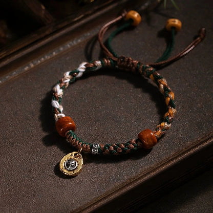 Handwoven Tibetan Yak Bone Bracelet with Sterling Silver and 18K Gold Accents