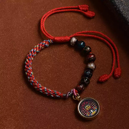 Braids of the Sacred® Tibetan Handwoven Cotton Cord Bracelet with Thangka and Incense Ash Glass Beads