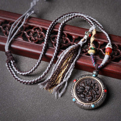 Agarwood Nine-Tailed Fox, Palden Lhamo, and Green Tara Thangka Necklace