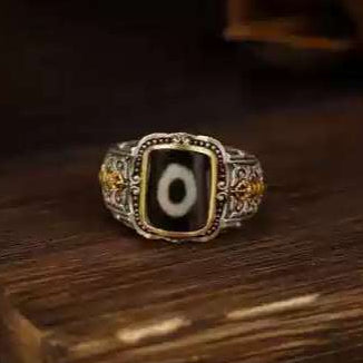 Tibetan "Eye" Dzi Bead Ring