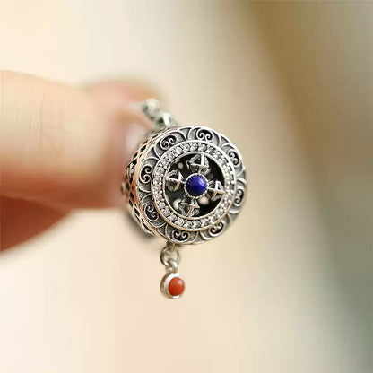 Tibetan S925 Silver Spinning Ring with Lapis and Six-Word Mantra