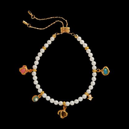 Opal & Gemstone Small Bead Pearl Bracelet with Gold Accents