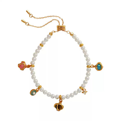 Opal & Gemstone Small Bead Pearl Bracelet with Gold Accents