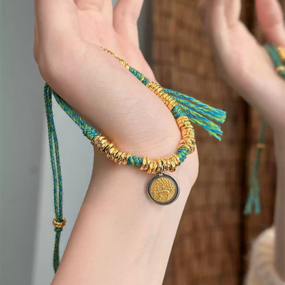Vajra Knot Bracelet with 24K Gold-Plated S925 Silver & Woven Cord