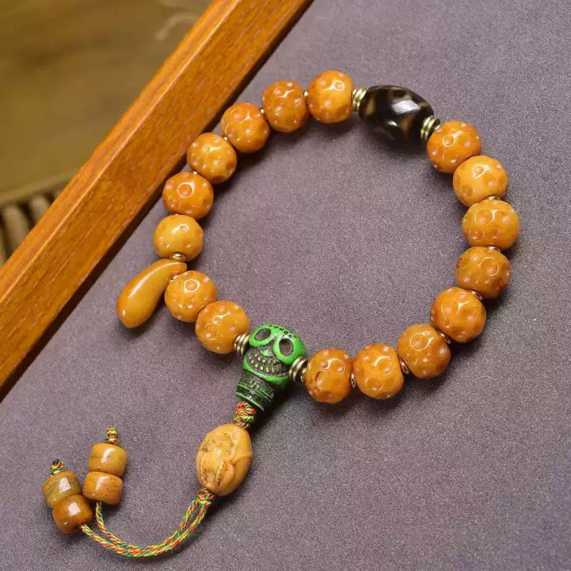 Circle of Life® Tibetan-Style Prayer Beads with Skull Charm and Dzi Accent