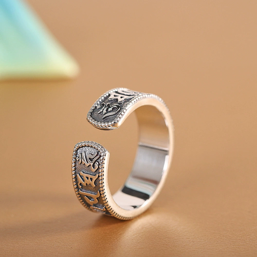 Tibetan Vajra Ring in Sterling Silver with Turquoise Inlay