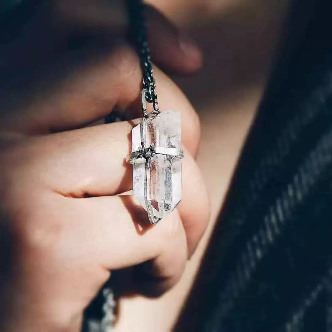 Silver Necklace with Flashing Spirit Crystal Raw Pendant