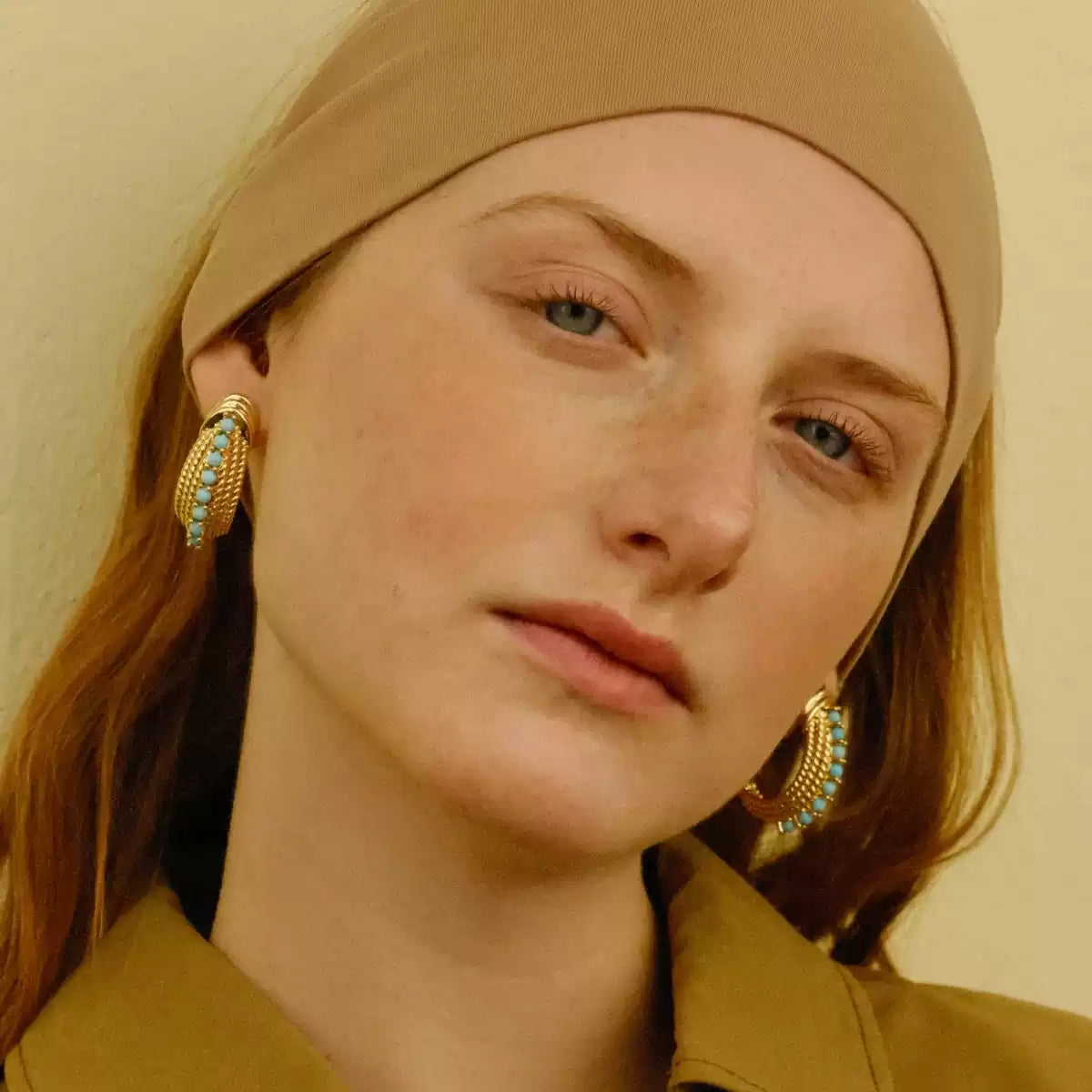 Sky Royal® C-Shape Gold-Plated Turquoise Hoop Earrings