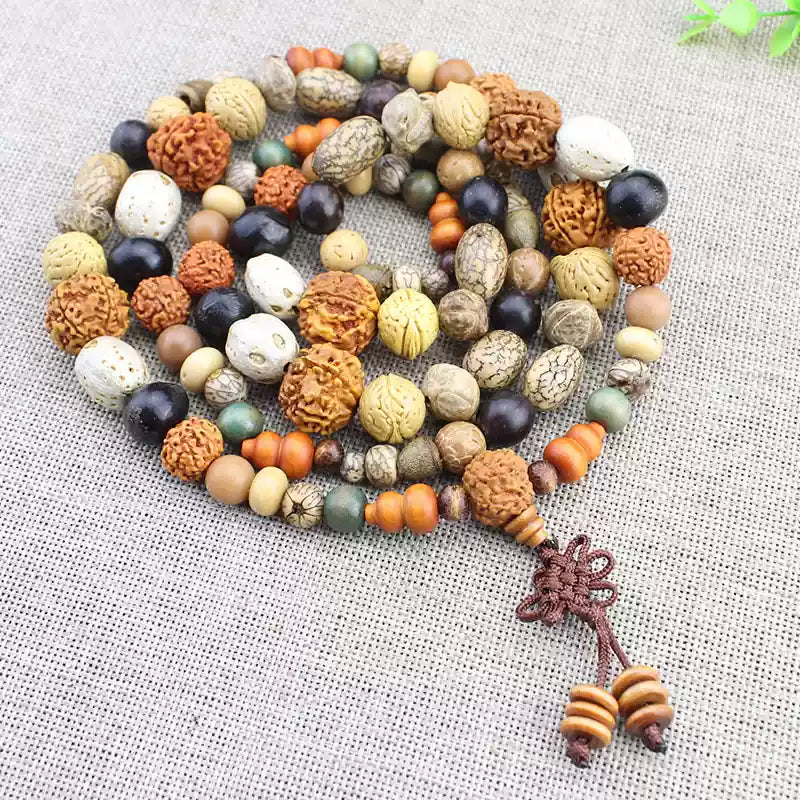 Tibetan Bodhi Seed Bracelet – 108 Beads, Semi-Precious Stones