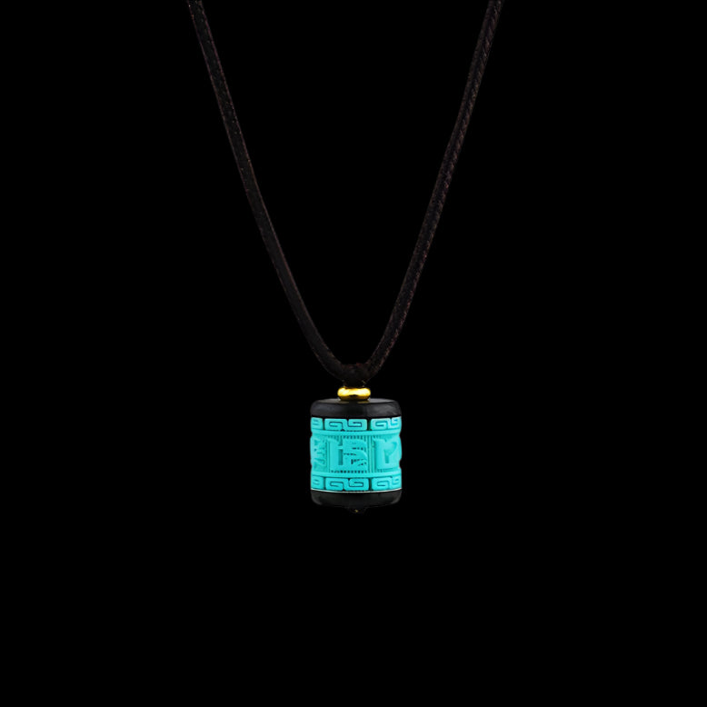 New Chinese Turquoise Om Mani Padme Hum Necklace with Ebony
