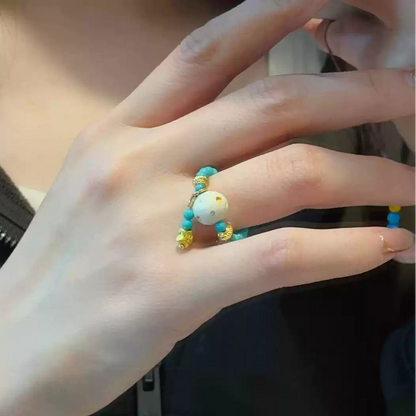 Funky Punky® Tibetan Mammoth Ivory Ring with Turquoise Beads