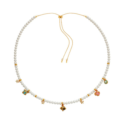 Opal & Pearl Small Bead Necklace with Gold Accents
