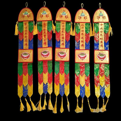 Sacred Tibetan Prayer Flags Embroidered with Six Bodhisattvas