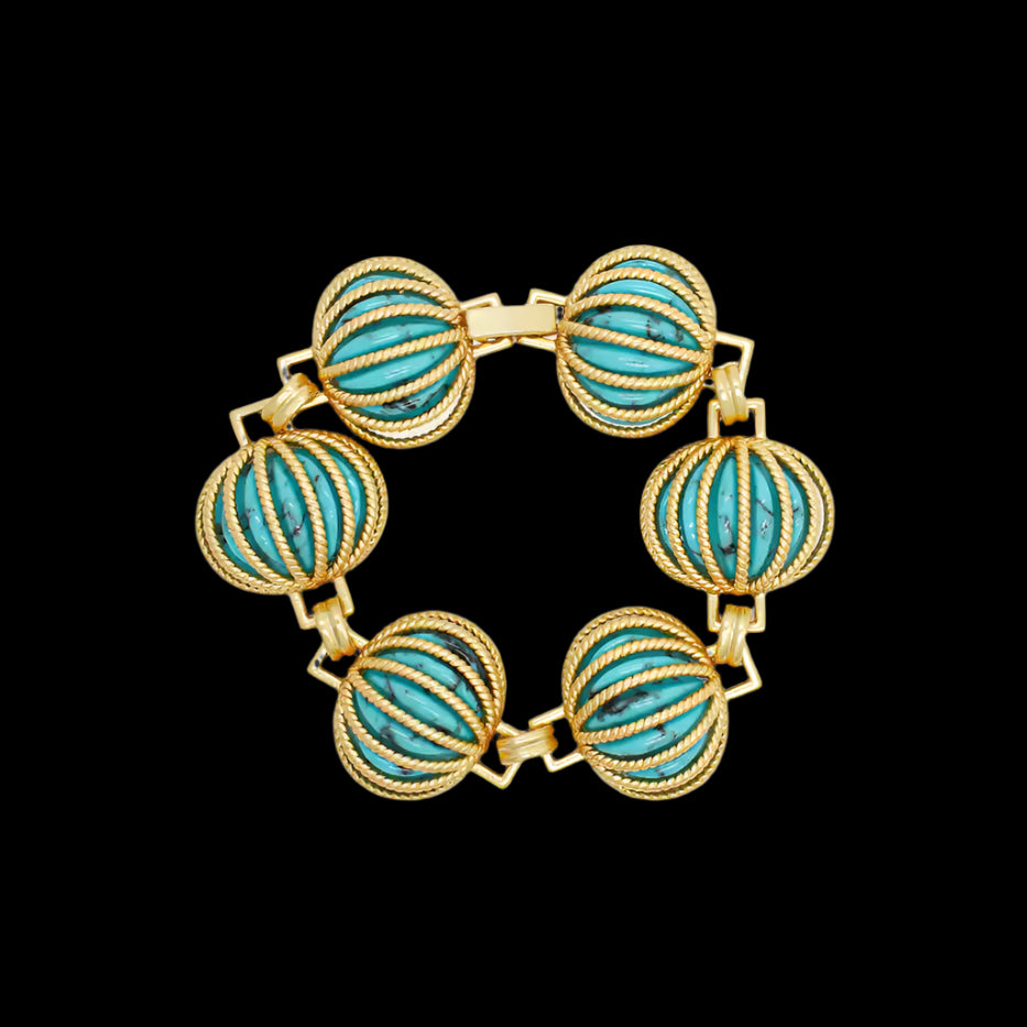 Sky Royal® Tibetan Turquoise Shell Bracelet with Gold Cage Design
