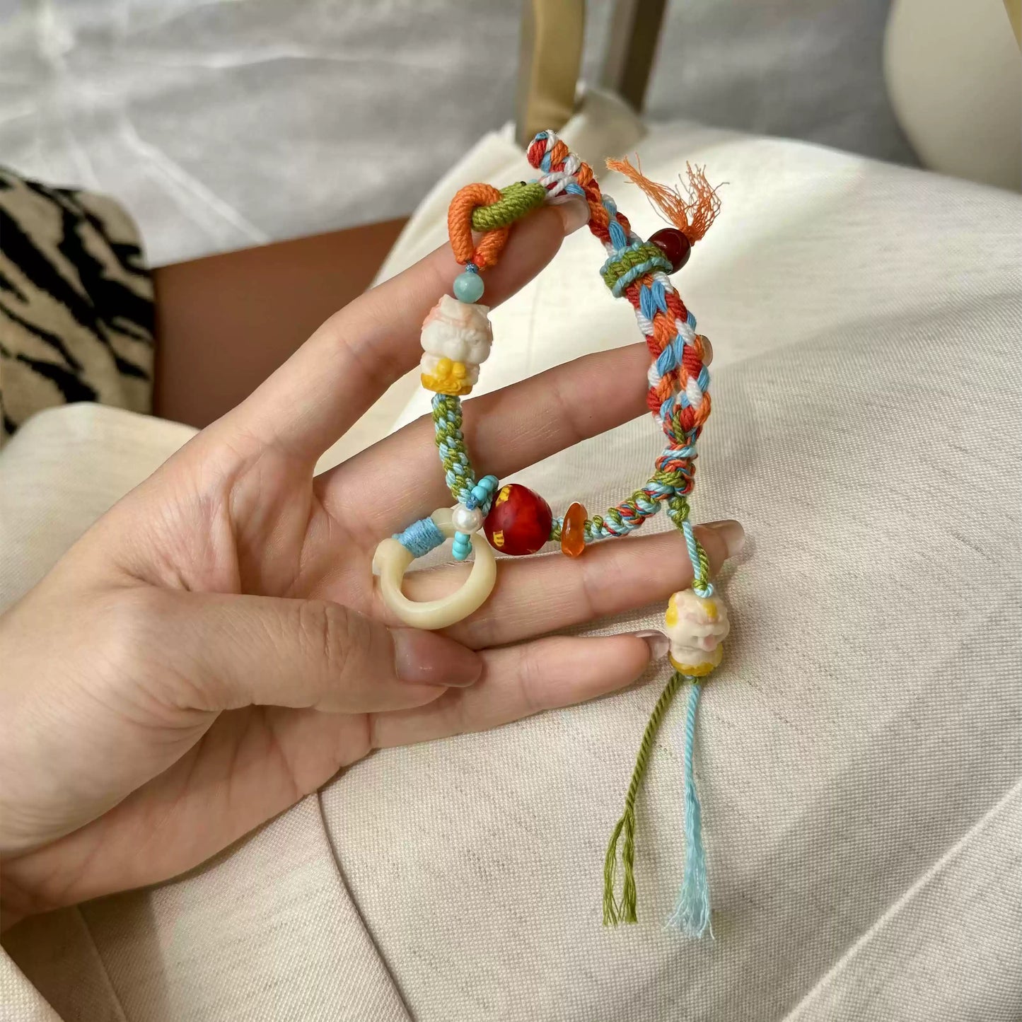 Funky Punky® Tibetan Rainbow Cord Bracelet with Yak Bone Charms